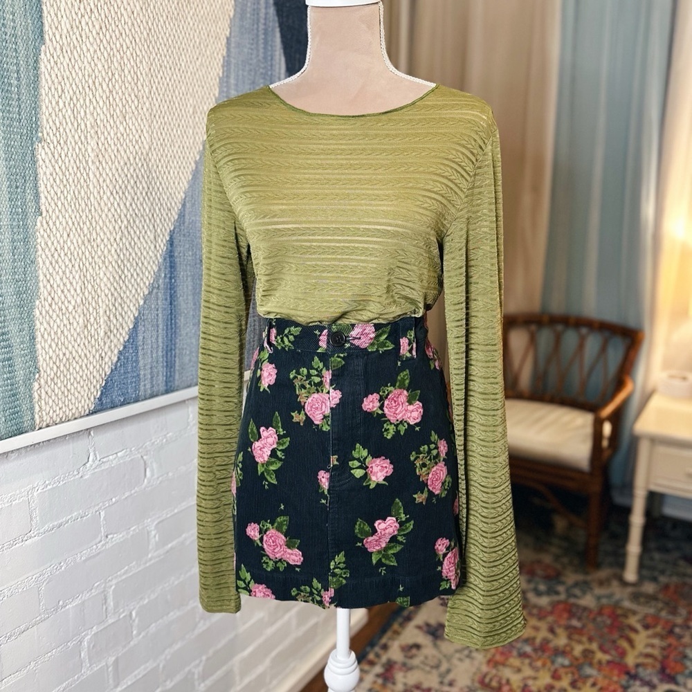 Wild Fable NWT Black and Pink Rose Corded Mini Skirt